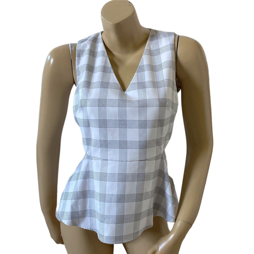 New York & Company 7th Avenue Plaid Peplum Top Womens Size XS Sleeveless Blouse